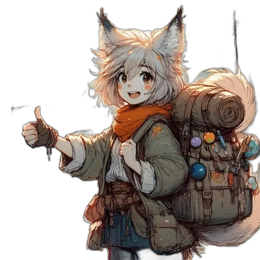 staff, jacket, weapon, animal, concept art, fantasy art, pixel art, watercolor transparent PNG cut-out