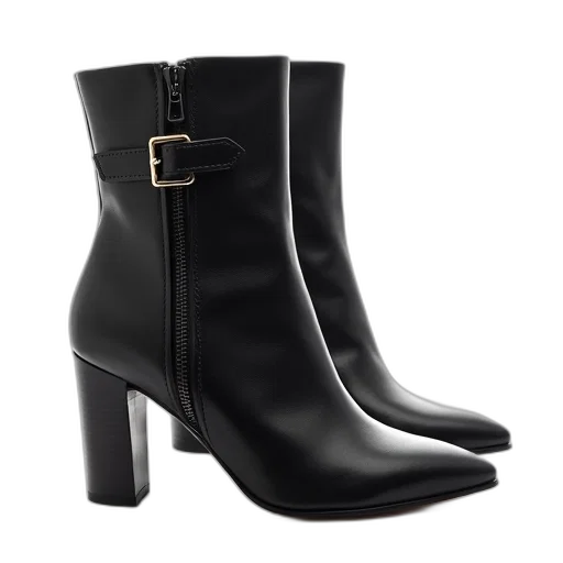 shoes, pair, black, high-heeled, ankle, boots, zipper, detail transparent PNG cut-out