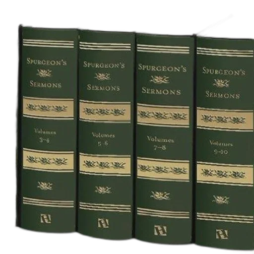 set, five, green, books, titled, spurgeon, sermons, gold transparent PNG cut-out