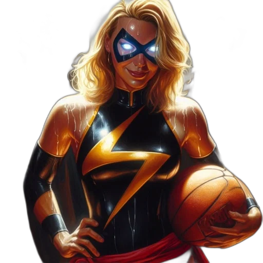 comic book art, concept art, female, superhero, black, gold, costume, lightning transparent PNG cut-out