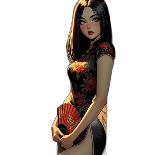 dress, comic book art, concept art, fantasy art, cartoon, red, female, character transparent PNG cut-out