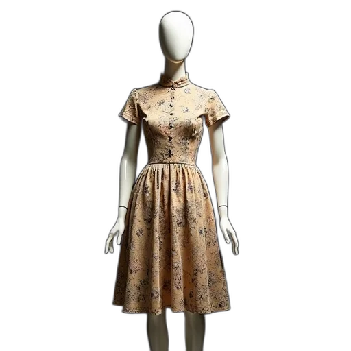 dress, earth tones, mannequin, dressed, floral, print, fitted, bodice transparent PNG cut-out