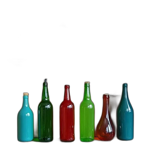 bottle, 3d render, photorealistic, green, collection, variously, colored, bottles transparent PNG cut-out