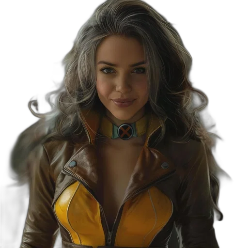 jacket, jewelry, hair, face, comic book art, concept art, fantasy art, photorealistic transparent PNG cut-out