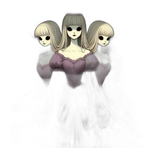 mask, dress, creature, hair, concept art, 3d render, fantasy art, pixel art transparent PNG cut-out