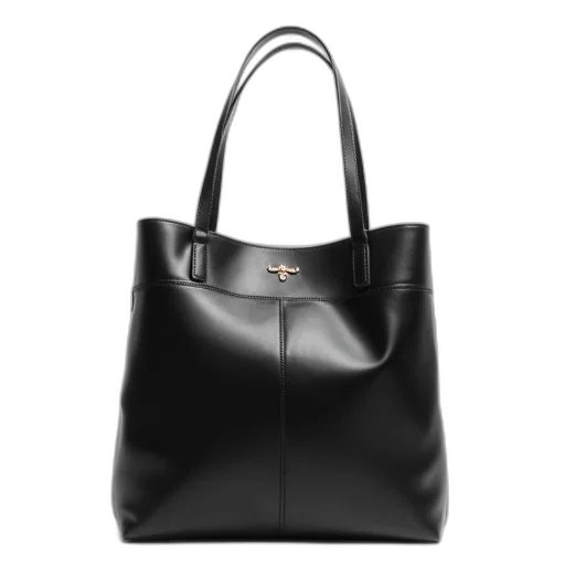 monochrome, black, leather, tote, bag, shiny, finish, silver transparent PNG cut-out