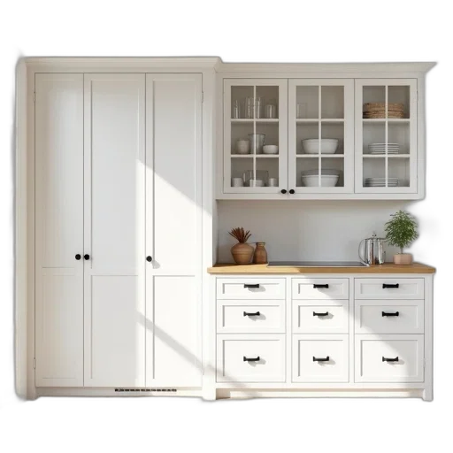 furniture, 3d render, monochrome, spacious, white, kitchen, large, cabinet transparent PNG cut-out