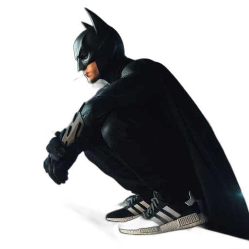 shoes, concept art, 3d render, comic book art, photorealistic, person, dressed, batman transparent PNG cut-out