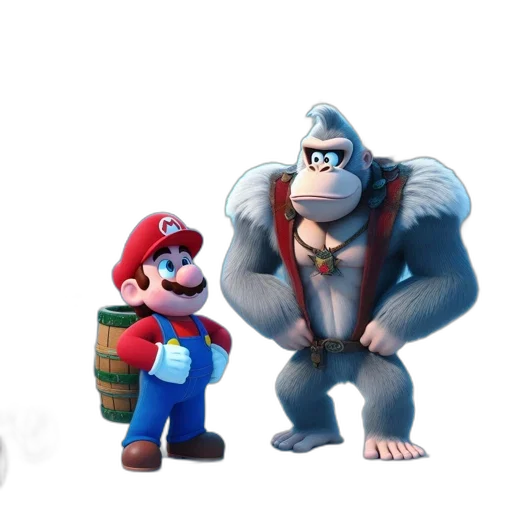 concept art, 3d render, fantasy art, pixel art, fire, monochrome, mario, donkey transparent PNG cut-out