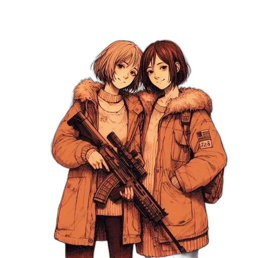 jacket, weapon, pixel art, concept art, watercolor, anime, snow, red transparent PNG cut-out