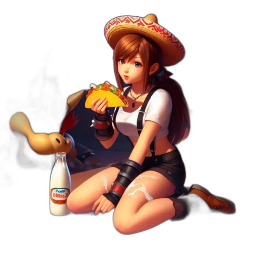 hat, food, staff, bottle, pixel art, concept art, fantasy art, photorealistic transparent PNG cut-out