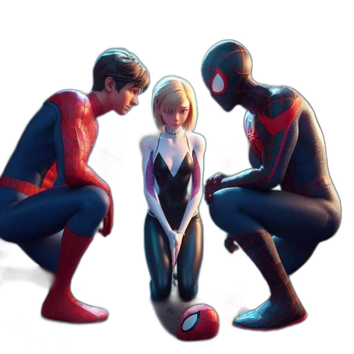 comic book art, concept art, 3d render, fantasy art, three, animated, characters, portraying transparent PNG cut-out