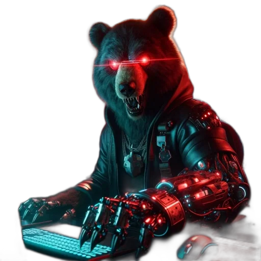 robot, animal, weapon, cyberpunk, concept art, pixel art, 3d render, neon lights transparent PNG cut-out
