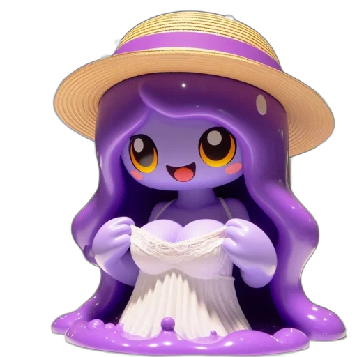 hat, creature, 3d render, concept art, vivid, figurine, woman, purple transparent PNG cut-out