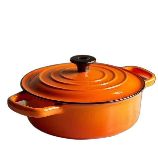 food, 3d render, orange, enamel, cast, iron, pan transparent PNG cut-out
