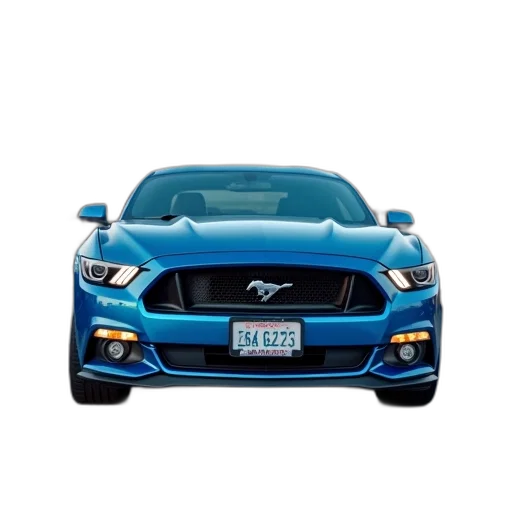 car, 3d render, photorealistic, blue, ford, mustang, parked, parking transparent PNG cut-out