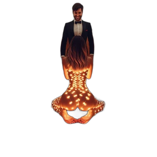 dress, hair, crown, jacket, 3d render, pixel art, concept art, fire transparent PNG cut-out