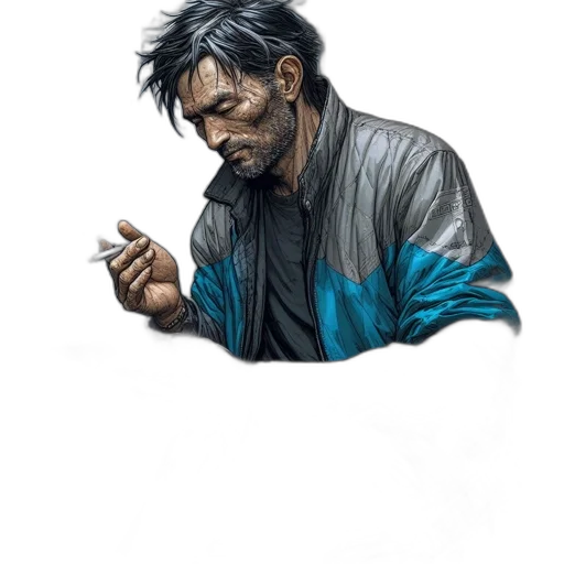 jacket, staff, face, weapon, concept art, comic book art, fantasy art, photorealistic transparent PNG cut-out