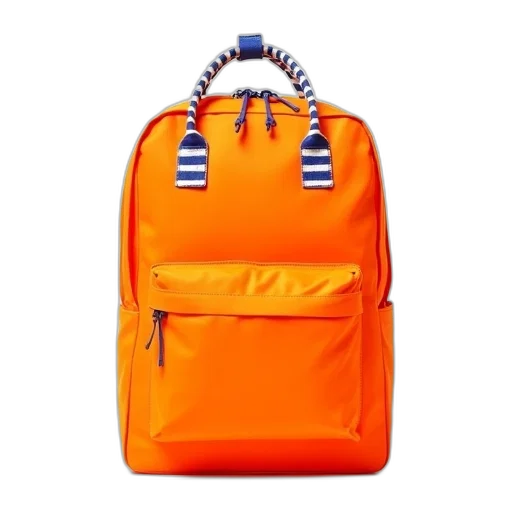 jacket, neon, bright, orange, backpack, blue, white, striped transparent PNG cut-out