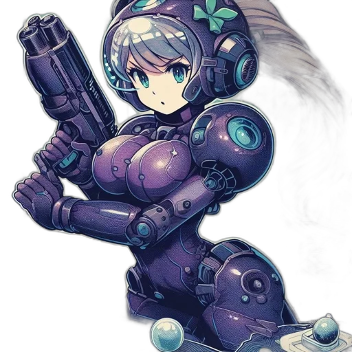 robot, weapon, staff, concept art, cyberpunk, anime, pixel art, outer space transparent PNG cut-out