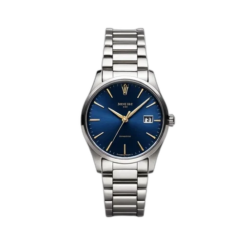 jewelry, silver, wristwatch, blue, dial, gold, accents, displayed transparent PNG cut-out