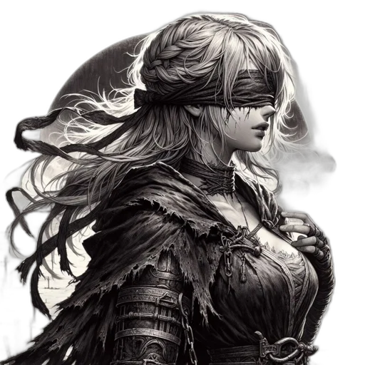 mask, face, dress, sword, fantasy art, concept art, comic book art, pencil sketch transparent PNG cut-out