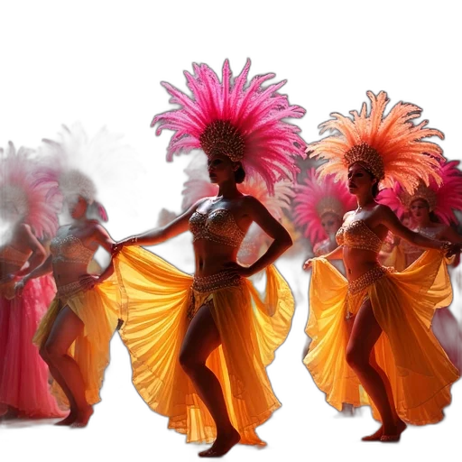 concept art, 3d render, colorful, neon, group, performers, elaborate, costumes transparent PNG cut-out