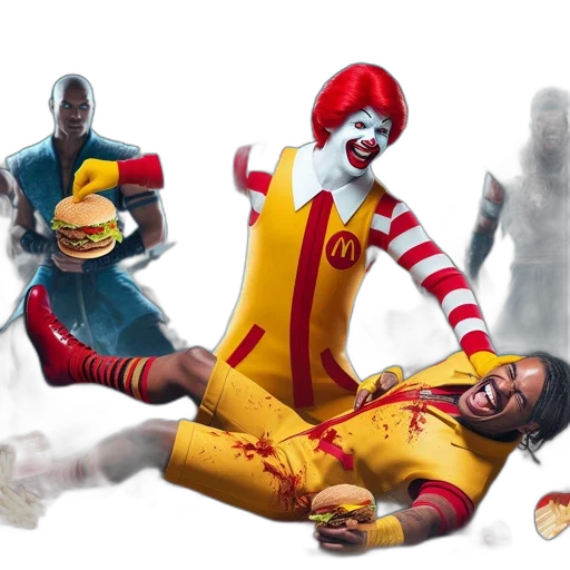 food, concept art, 3d render, unusual, scenario, featuring, ronald, mcdonald transparent PNG cut-out