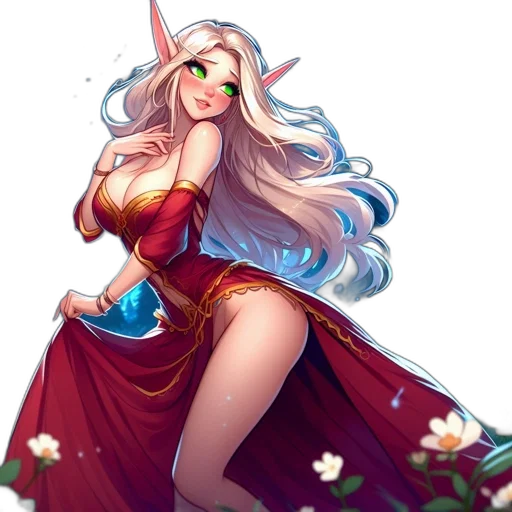 dress, flower, crown, fantasy art transparent PNG cut-out