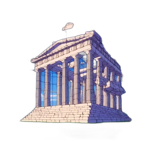building, 3d render, concept art, pixel art, vaporwave, illustrated, greco-roman, temple transparent PNG cut-out