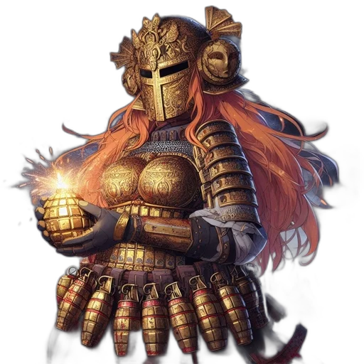 weapon, fantasy art, concept art, comic book art, pixel art, golden, female, warrior transparent PNG cut-out
