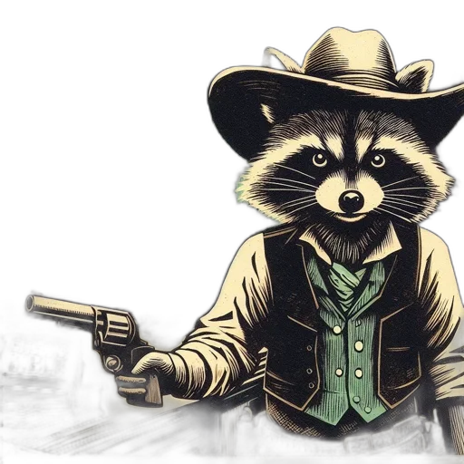animal, weapon, staff, concept art, comic book art, fantasy art, watercolor, raccoon transparent PNG cut-out