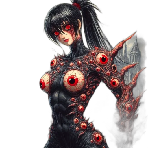 weapon, dress, fantasy art, concept art, comic book art, anime, red, animalistic transparent PNG cut-out