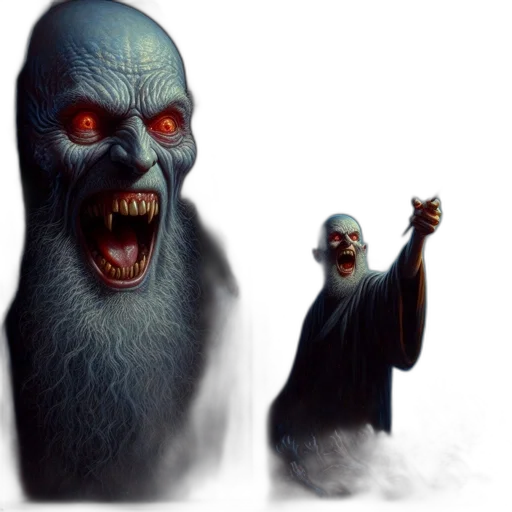 creature, concept art, fantasy art, photorealistic, comic book art, fog, old, man transparent PNG cut-out