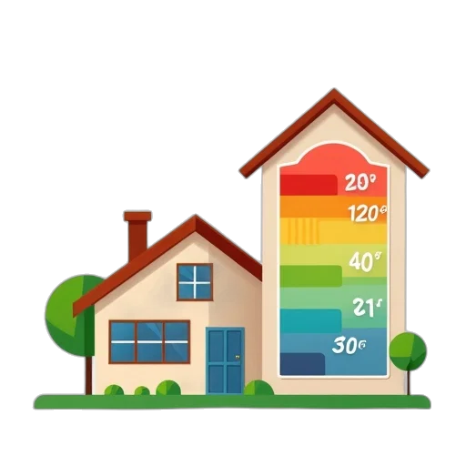 3d render, colorful, pastel, energy, efficiency, graph, house, which transparent PNG cut-out