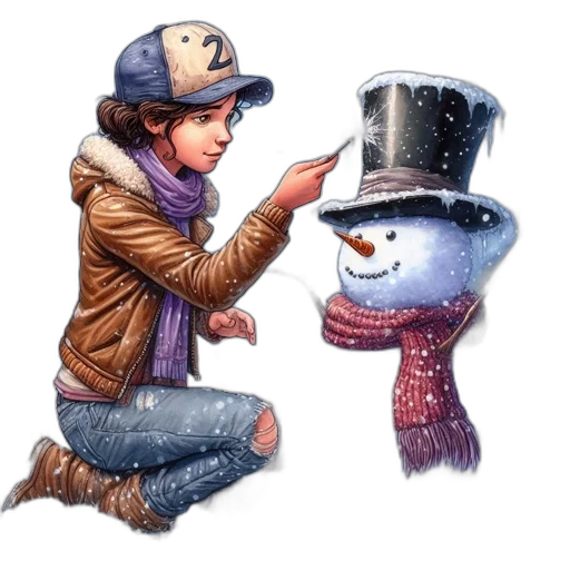 hat, concept art, pixel art, photorealistic, watercolor, snow, young, woman transparent PNG cut-out