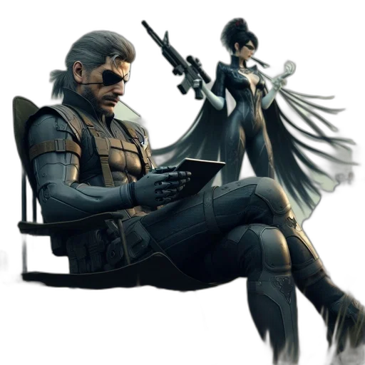 weapon, concept art, cyberpunk, comic book art, 3d render, dark, two, individuals transparent PNG cut-out