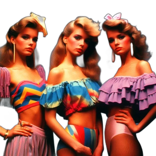 dress, vaporwave, neon, colorful, pastel, three, women, pose transparent PNG cut-out