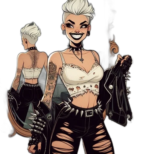 jacket, comic book art, concept art, cartoon, cyberpunk, dark, monochrome, animated transparent PNG cut-out
