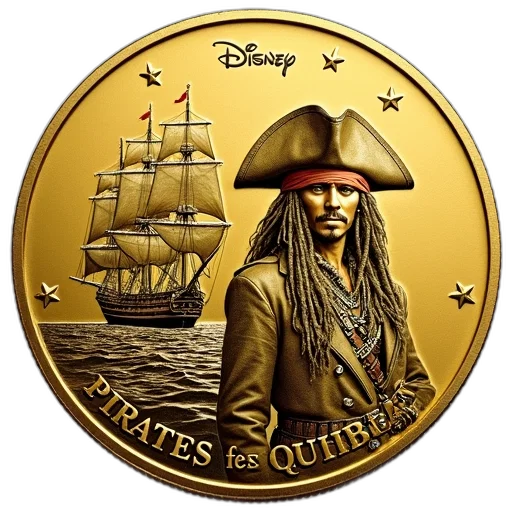 golden, coin, detailed, image, pirate, ship, left, side transparent PNG cut-out