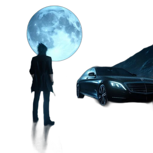car, concept art, 3d render, fantasy art, photorealistic, night, outer space, fog transparent PNG cut-out