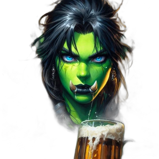 fantasy art, comic book art, concept art, photorealistic, green, orc, goblin-like, creature transparent PNG cut-out