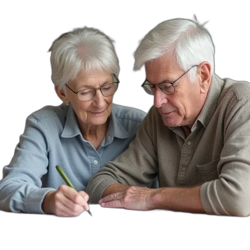 furniture, jewelry, staff, photorealistic, senior, couple, doing, their transparent PNG cut-out