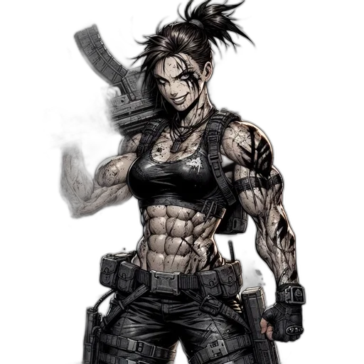 weapon, comic book art, concept art, cyberpunk, pixel art, powerful, armed, woman transparent PNG cut-out