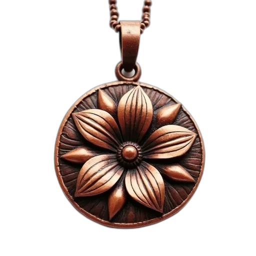 jewelry, flower, copper, pendant, detailed, floral, design, displayed transparent PNG cut-out