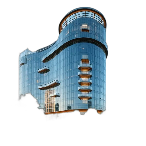 building, robot, 3d render, concept art, modern, glass, spiral, design transparent PNG cut-out