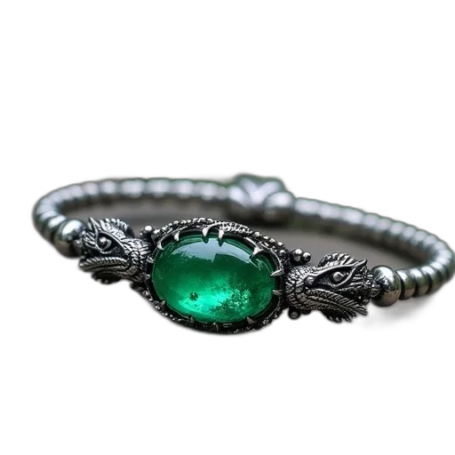 jewelry, crown, dragon, green, dark, bracelet, features, silver transparent PNG cut-out