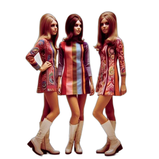 dress, 3d render, three, young, women, vintage, 60s, 70s transparent PNG cut-out