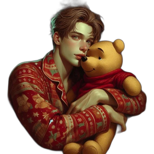 photorealistic, fantasy art, pixel art, concept art, red, young, man, festive transparent PNG cut-out