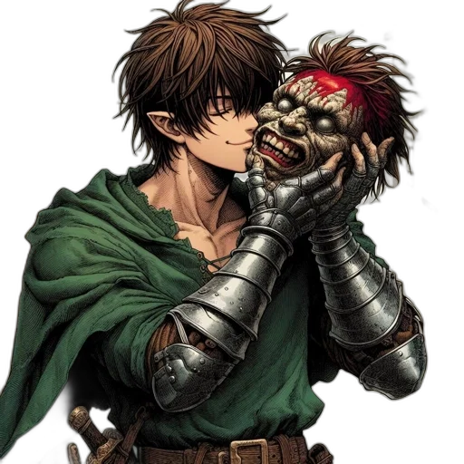 mask, face, weapon, comic book art, concept art, fantasy art, pixel art, green transparent PNG cut-out